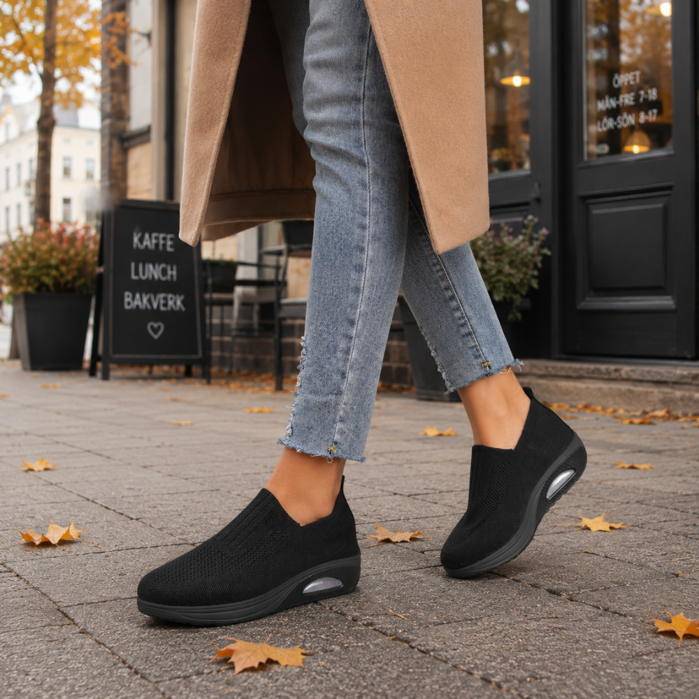 Dames slip-on schoenen, orthopedisch — van textiel met een gedempte zool