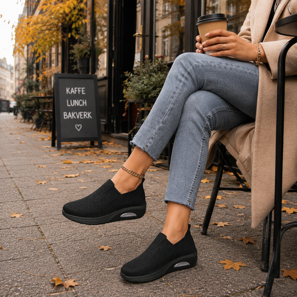 Dames slip-on schoenen, orthopedisch — van textiel met een gedempte zool