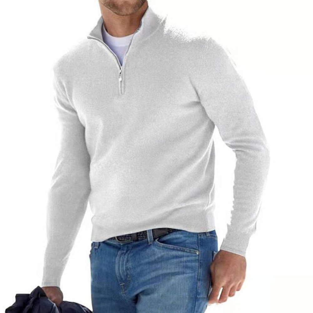 Heren trui, katoen — comfortabele half-zip met lange mouwen