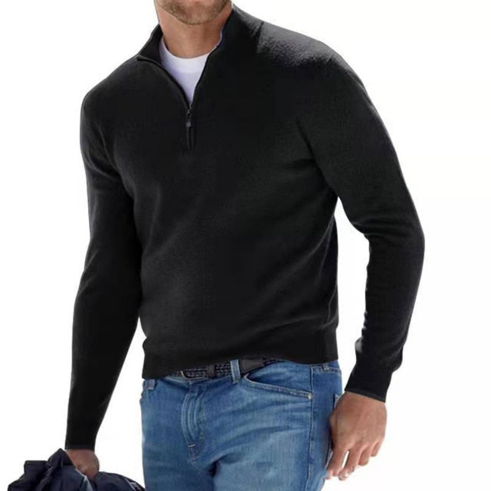 Heren trui, katoen — comfortabele half-zip met lange mouwen