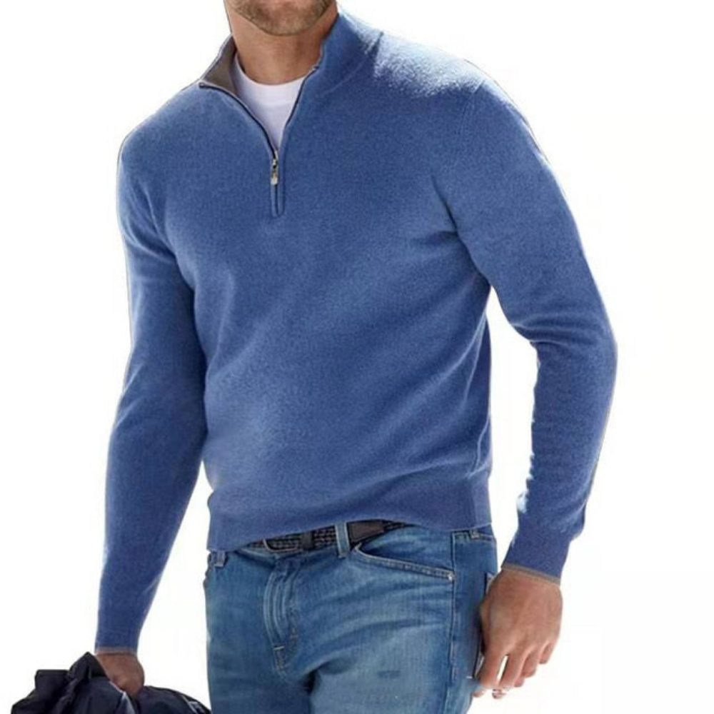 Heren trui, katoen — comfortabele half-zip met lange mouwen