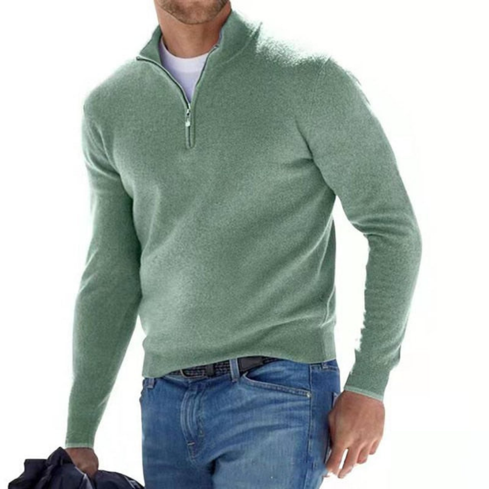 Heren trui, katoen — comfortabele half-zip met lange mouwen