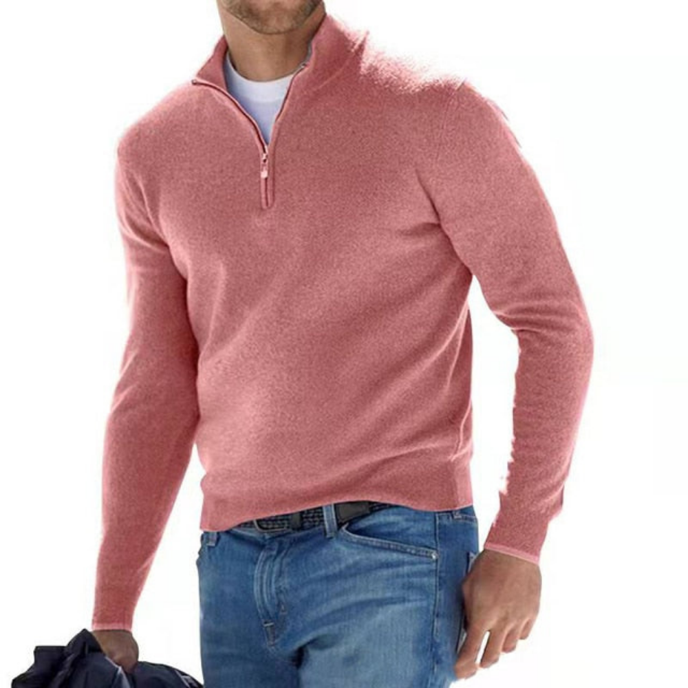 Heren trui, katoen — comfortabele half-zip met lange mouwen