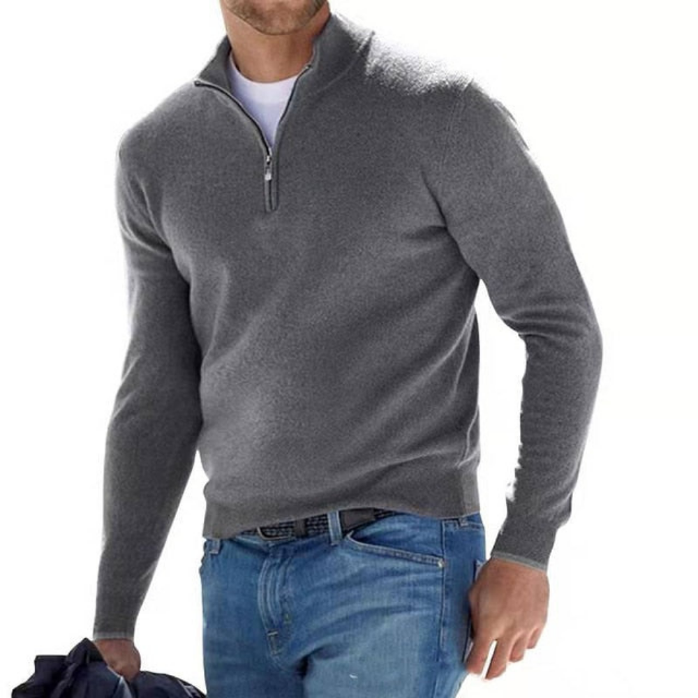 Heren trui, katoen — comfortabele half-zip met lange mouwen