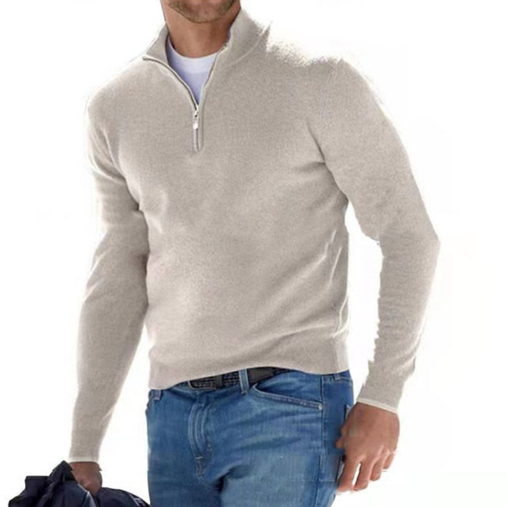 Heren trui, katoen — comfortabele half-zip met lange mouwen