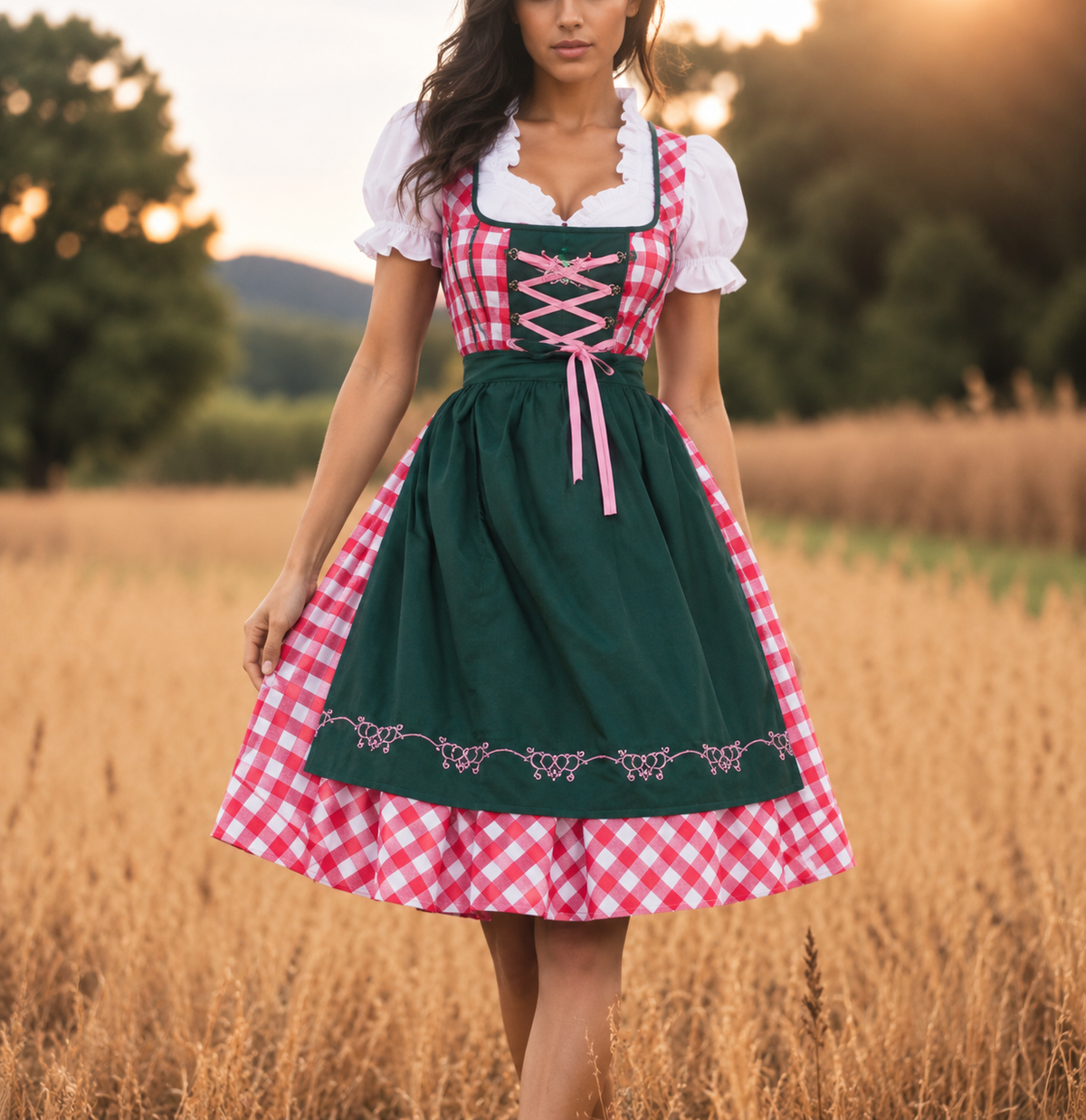Geruite dirndl voor dames — Oktoberfestjurk in groen en zwart
