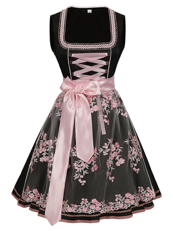 Dirndl dames, gebloemd — Oktoberfestjurk met kanten details in katoenmix