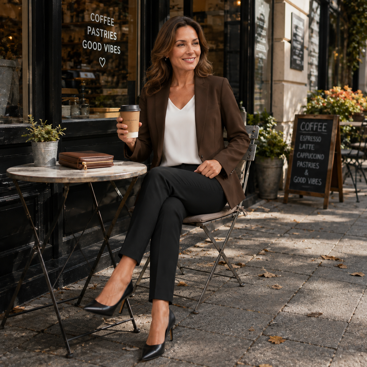 Damesblazer, kort model — getailleerde kantoorblazer met open voorkant