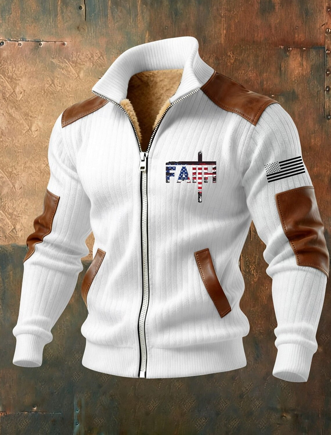 Fleecejas voor heren met capuchon — hoodie met volledige ritssluiting en opstaande kraag