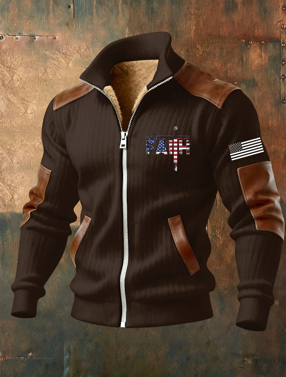 Fleecejas voor heren met capuchon — hoodie met volledige ritssluiting en opstaande kraag