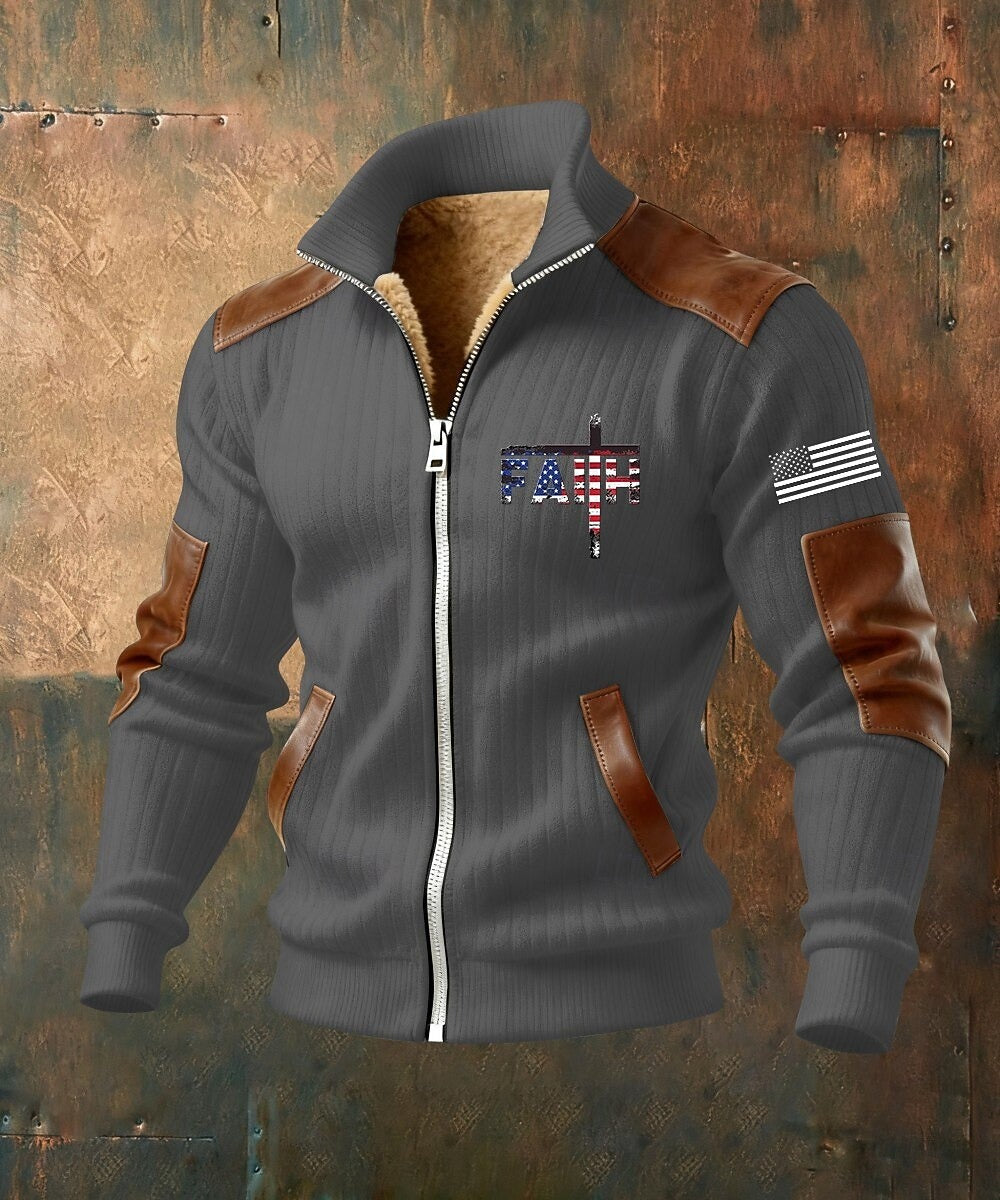 Fleecejas voor heren met capuchon — hoodie met volledige ritssluiting en opstaande kraag