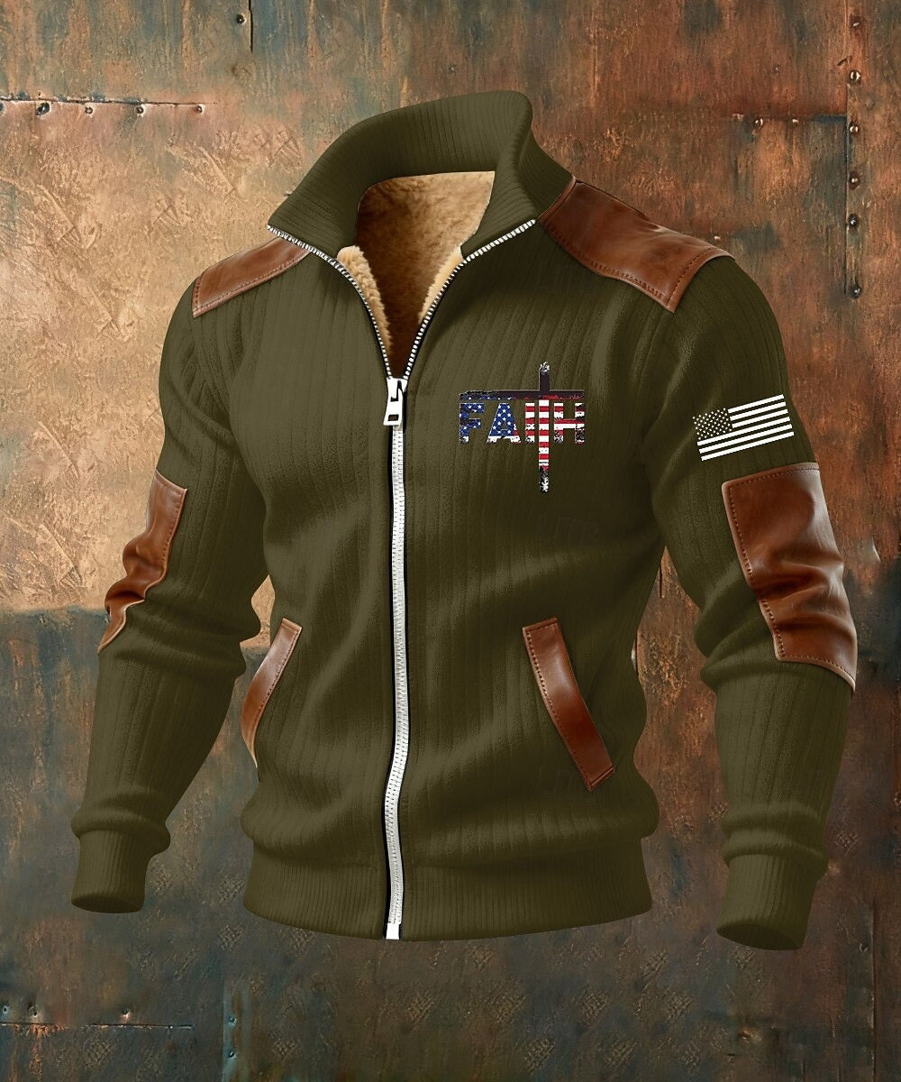 Fleecejas voor heren met capuchon — hoodie met volledige ritssluiting en opstaande kraag