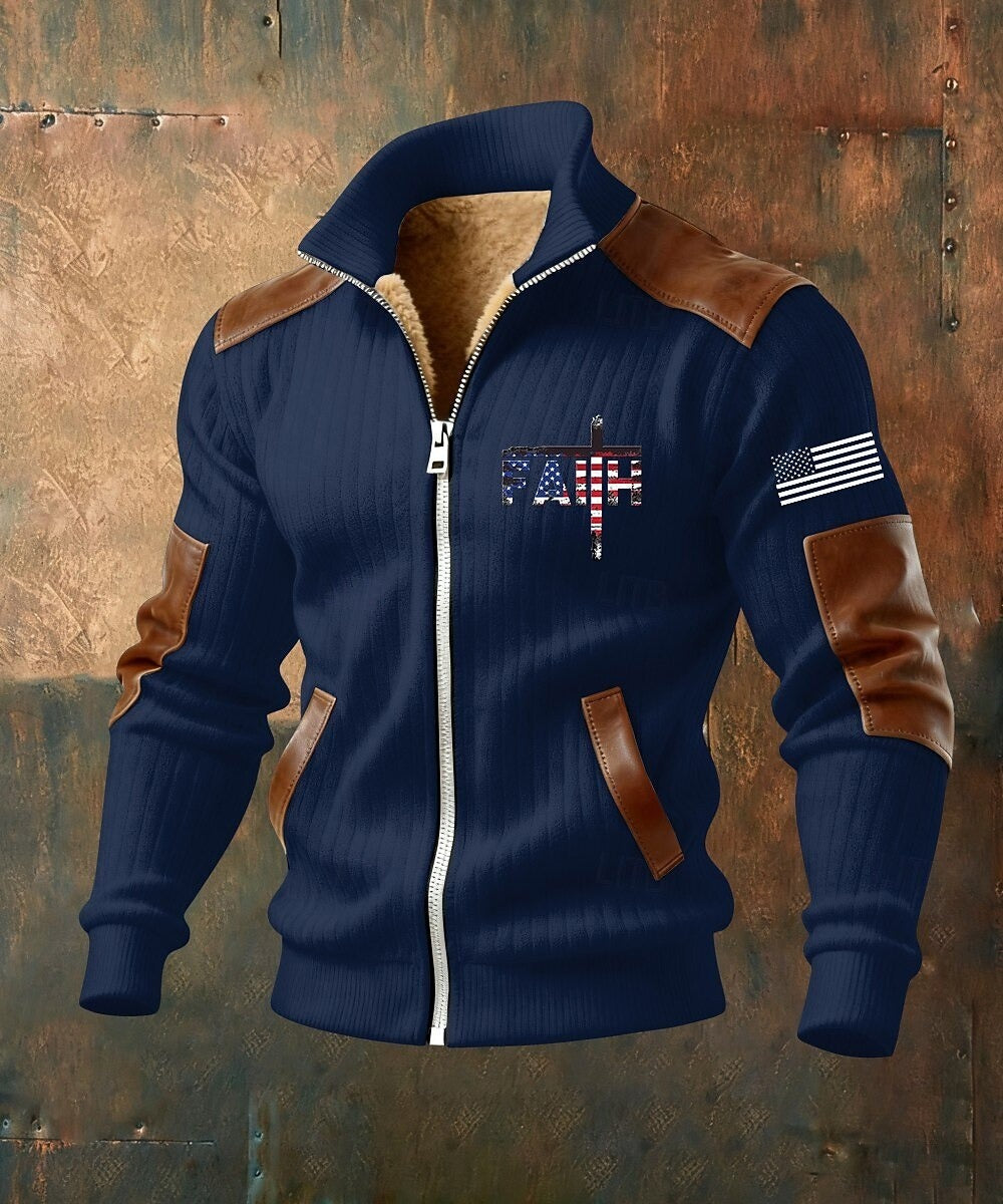 Fleecejas voor heren met capuchon — hoodie met volledige ritssluiting en opstaande kraag