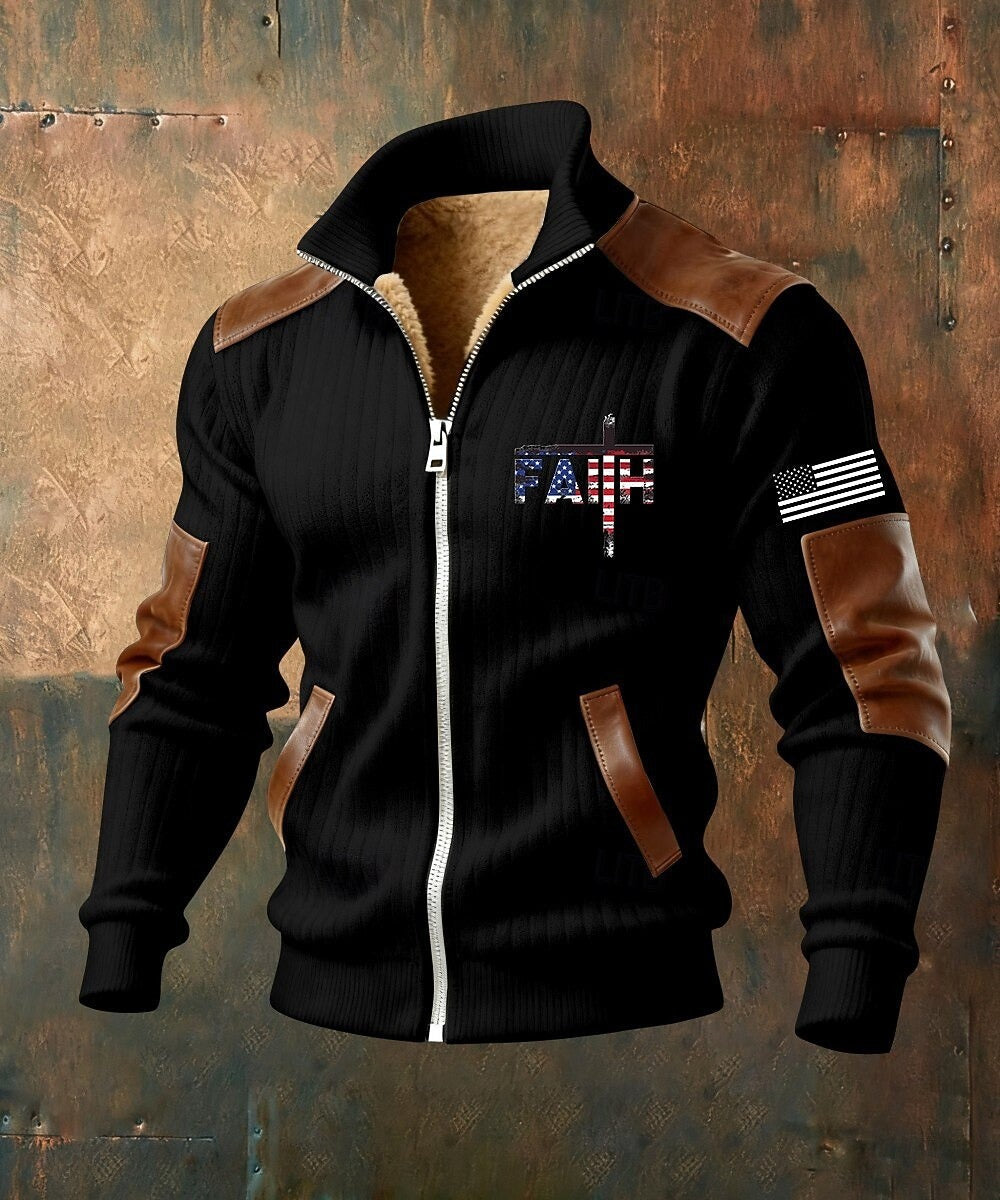 Fleecejas voor heren met capuchon — hoodie met volledige ritssluiting en opstaande kraag