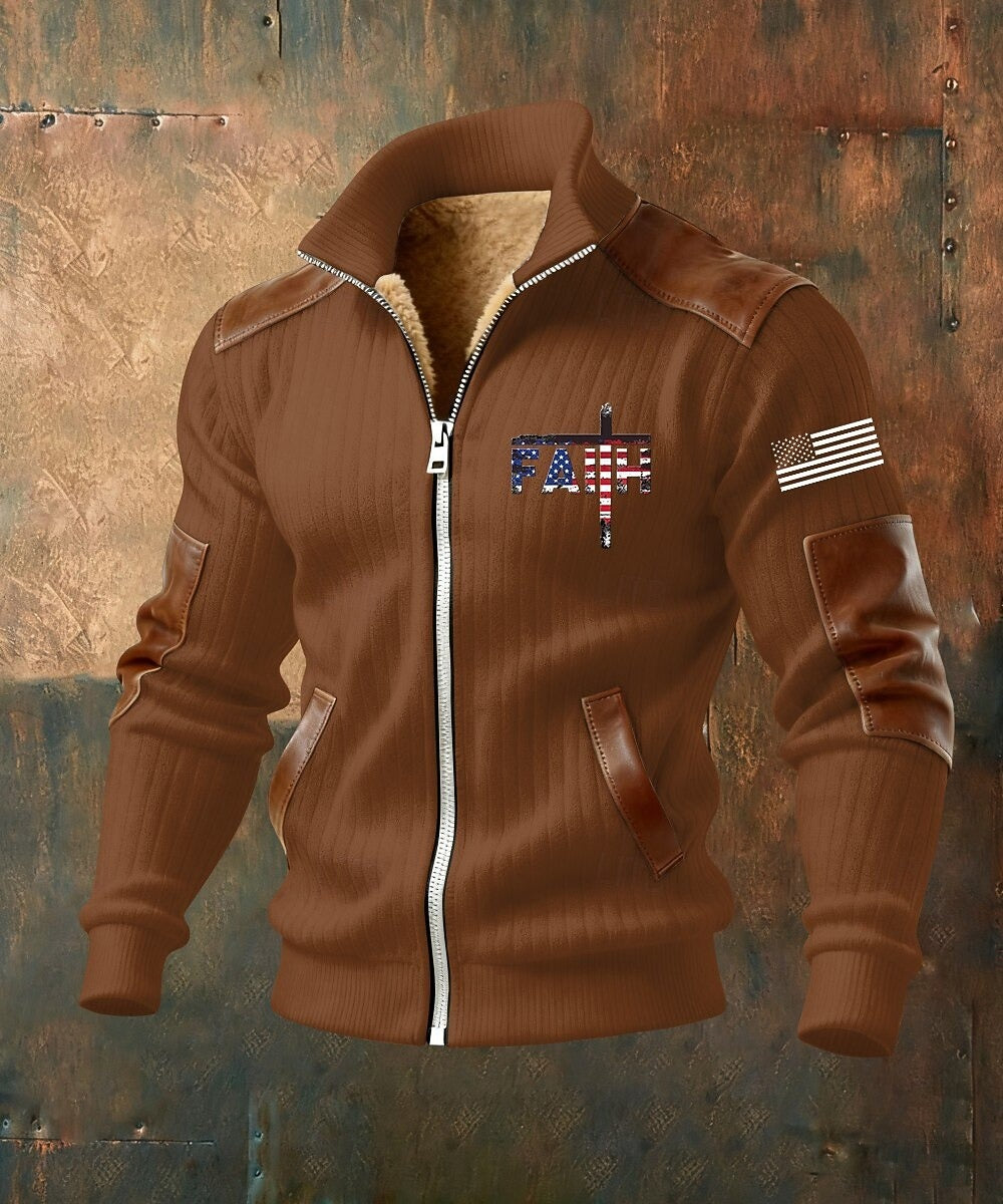 Fleecejas voor heren met capuchon — hoodie met volledige ritssluiting en opstaande kraag
