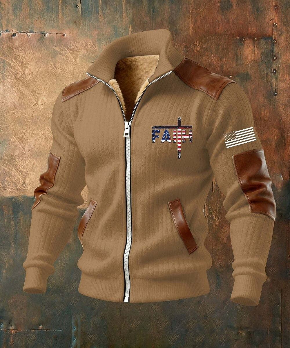 Fleecejas voor heren met capuchon — hoodie met volledige ritssluiting en opstaande kraag