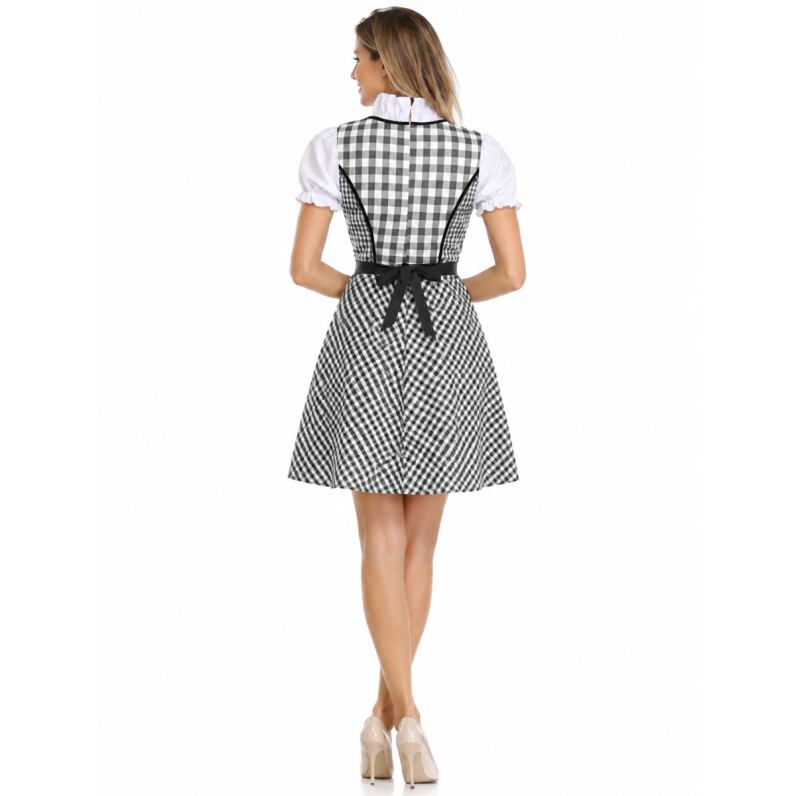 Geruite dirndl voor dames — zwarte Tirolerjurk voor het Oktoberfest