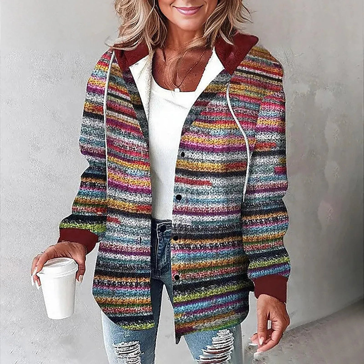 Dames geruite overhemdjas — hoodie van katoenmix met capuchon voor de winter