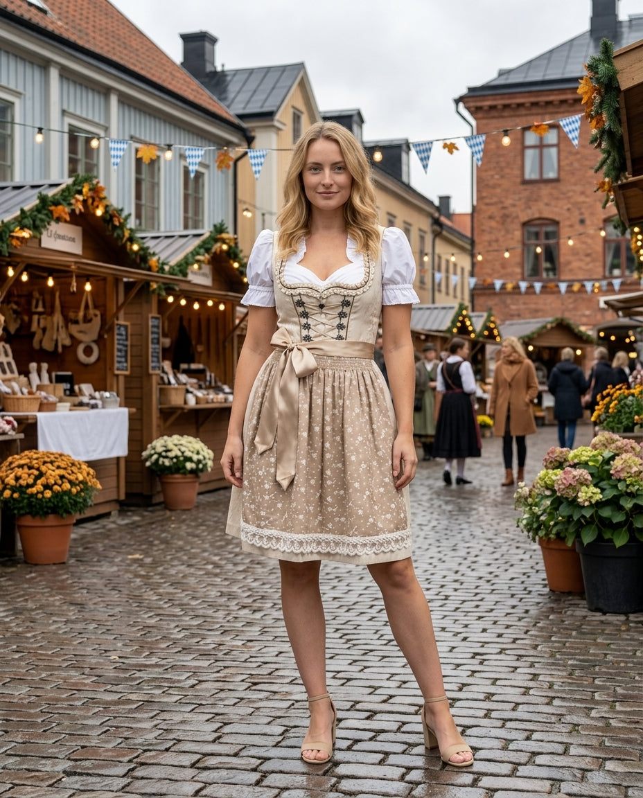 Dames dirndl-set — traditionele dirndl-jurk met schort en blouse voor het Oktoberfest