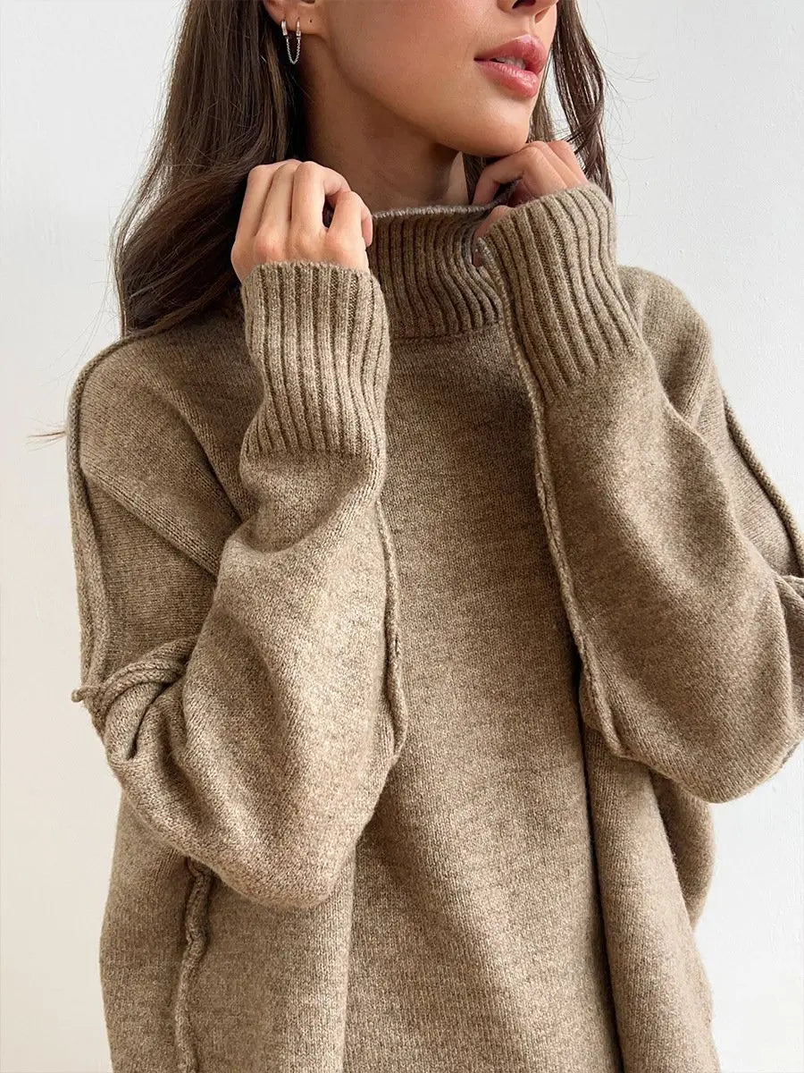 Dames set, effen — gebreide trui en wijde broek