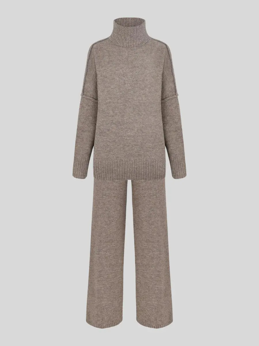 Dames set, effen — gebreide trui en wijde broek