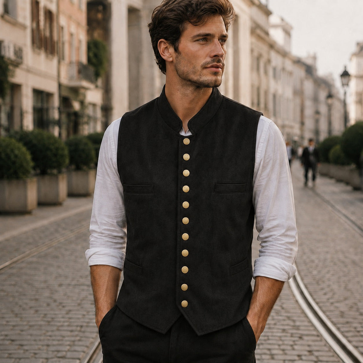 Heren klederdrachtvest met fluwelen look — traditioneel feestvest