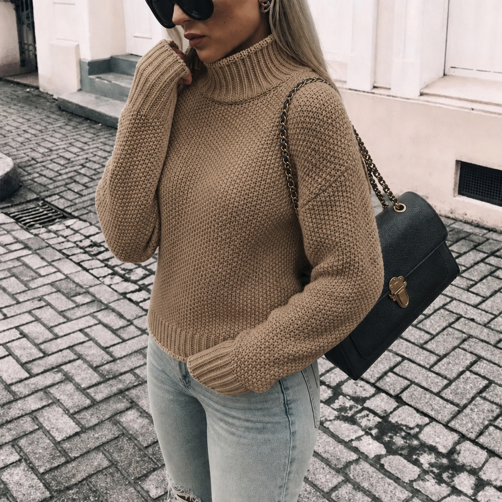 Dames coltrui, oversized — grofgebreide coltrui van acryl voor herfst en winter